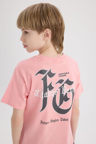 DeFacto Boy's Crew Neck Back Printed Short Sleeve T-Shirt E0101A825Sm