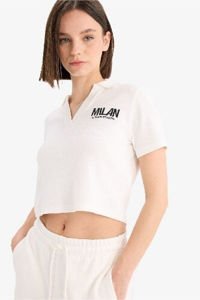 DeFacto Fitted Polo Neck Embroidery Printed Modal Short Sleeve T-Shirt E5151Ax25Sm