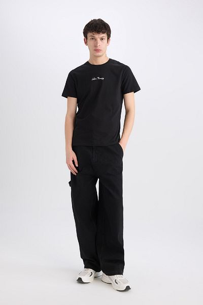 DeFacto 100% bawełny, dopasowany krój, dopasowany krój, okrągły dekolt, nadruk, krótki rękaw T-shirt X3932az25sm