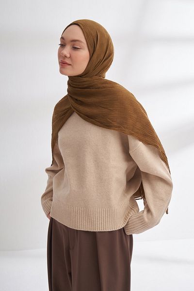 ARMANDA Muslin Checkerboard Pattern Shawl - Dark Oil Green