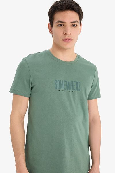 DeFacto 100% Cotton Slim Fit Slim Fit Crew Neck Printed Short Sleeve T-Shirt A2645Ax25Sm