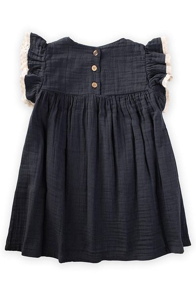 Cigit Φόρεμα μουσελίνας Anthracite 2-10 Years - Floral κέντημα και δαντέλα