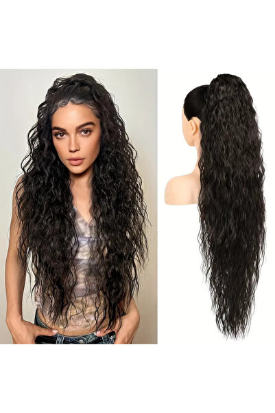 AKOLİFE Coada de cal cu cataramă ondulată castaniu închis - Textura părului real