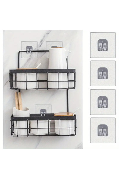 MAİN SHOP 4 Adet Güçlü Kendinden Yapışkanlı Kancalar Köşe Rafı Banyo Rafı Duş...
