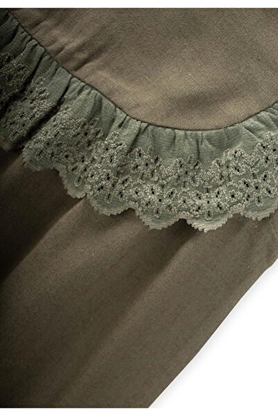 Cigit Robadan Dantelli Keten Bluz 2-7 Yaş Haki Yeşil