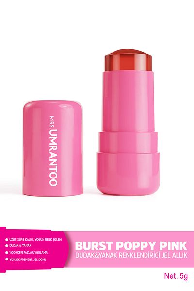 MRS.UMRANTOO Poppy Pink Lip and Cheek Tint Gel Blush