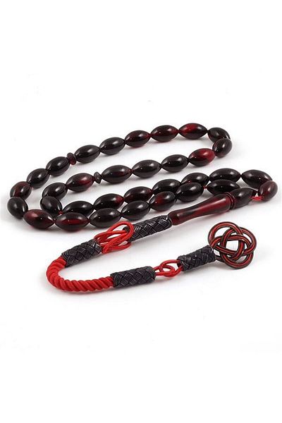 dergah tesbih Crimped Amber - Red Black Moire