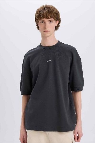 DeFacto Loose Fit Crew Neck Printed Short Sleeve Heavy Fabric T-Shirt C0896Ax25Sm