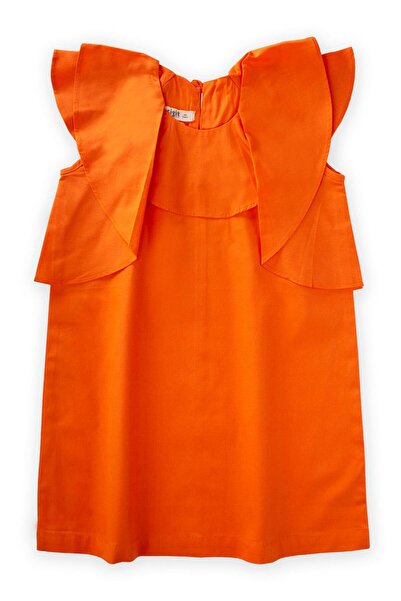 Cigit Flounced Poplin Dress 2-7 Years Orange