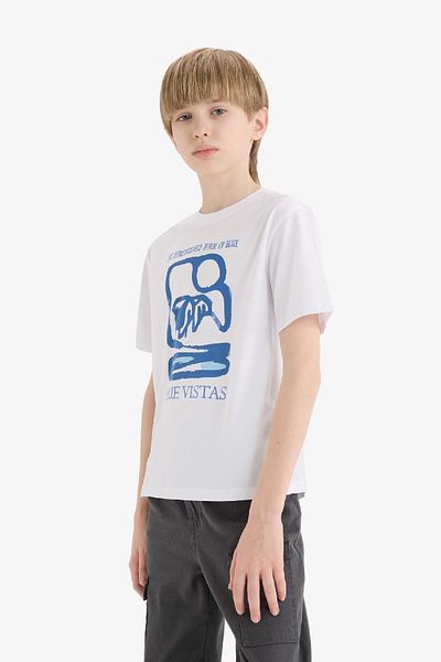 DeFacto Tricou cu mânecă scurtă imprimat cu gât pentru băiat E3742a825sm