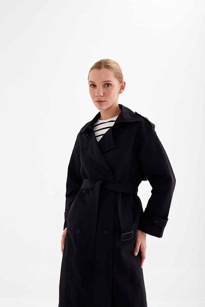 Perryes Women's Belted Epaulette Double Breasted Premium Trench Coat