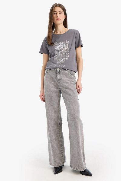 DeFacto Regular Fit Crew Neck Owl Pattern Combed Cotton Short Sleeve T-Shirt E5137Ax25Sm