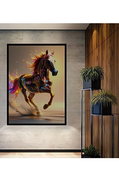 Teona Ahşap Çerçeve Görünümlü Metalik At Rüzgarı Modern Sanat Ev/İşyeri/Ofis ...