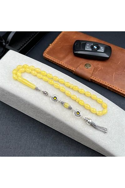 dergah tesbih Silver Colored Genuine Drop Amber Whips Design