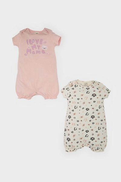 DeFacto Baby Girl Newborn Combed Cotton 2-Piece Short Sleeve Jumpsuit E4021A525Sm