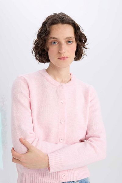 DeFacto Crew Neck Soft Touch Knitwear Cardigan - Regular Fit, Flat Buttons E3654Ax25Sp