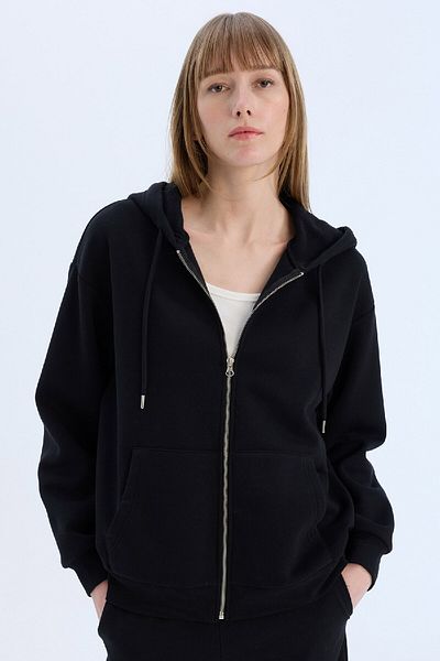 DeFacto Back To School Relax Fit Kapuzenpullover, dickes Basic-Sweatshirt mit gerader Tasche und Reißverschluss, D8717AX25SP