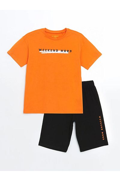 LC Waikiki Lcw kids orange bicycle collar boy's pajama set with shorts