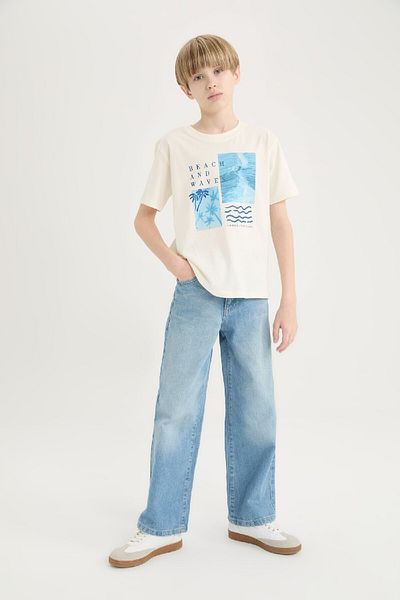 DeFacto Boy's Crew Neck Printed Short Sleeve T-Shirt E0092A825Sm