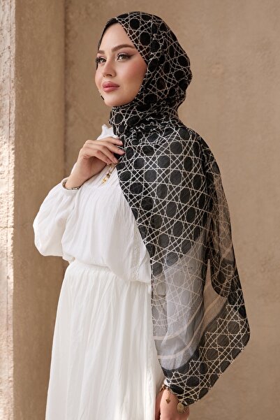 diorel Çizgili Yün İpek Organze Şal