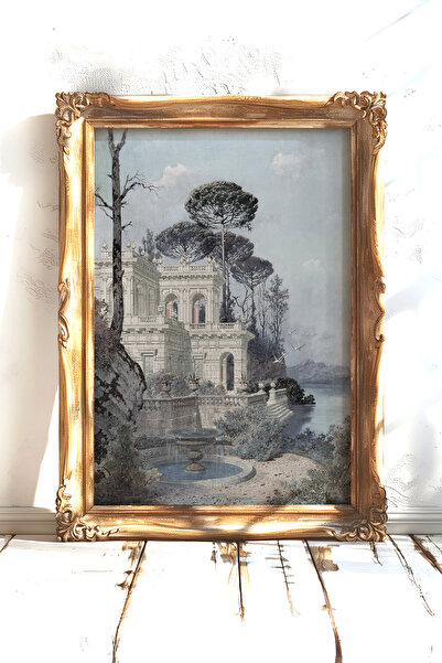 AKSU SANAT Yalı ve Havuz Vintage Kanvas Poster - Çerçevesiz Kanvas Poster - Ev Ofis Duvar Dekoru 1PSTR76