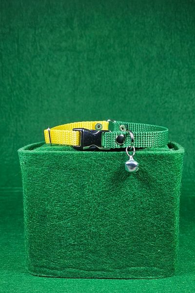 Pompiti Adjustable Cat Collar with Yellow Green Bell |   Stylish Neck Collar with Fan Color