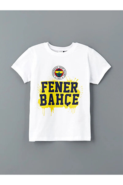 LC Waikiki LCW Kids Beyaz Bisiklet Yaka Fenerbahçe Baskılı Erkek Çocuk Şortlu Pijama Takımı