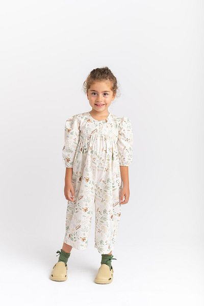 Cigit Patterned Ecru Poplin Jumpsuit for 2-7 Years