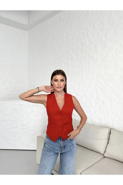 Elif Özbey Butik سترة منسوجة بأزرار حمراء