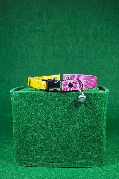 Pompiti Yellow Pink Adjustable Cat Collar with Bell |   Stylish Neck Collar with Fan Color