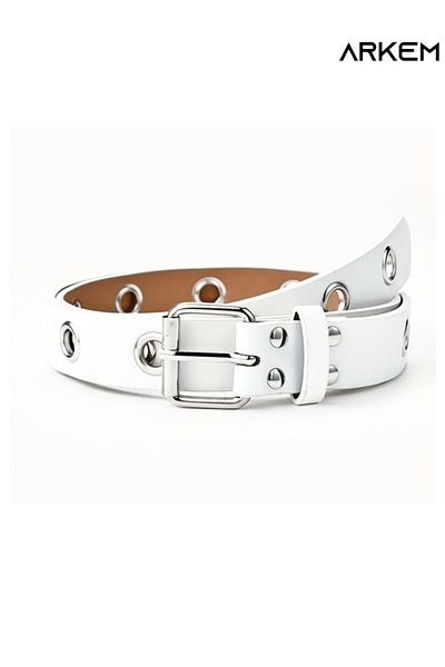 ARKEM CLUB Women's Belt with Eyelet Holes with Accessories, Unisex Belt, 2.5 Cm, Metallic Holes Punk Belt