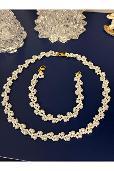 Idarosa Concept El Yapımı İnci Sevgi Yolu Choker Kolye ve Bileklik Set Takım