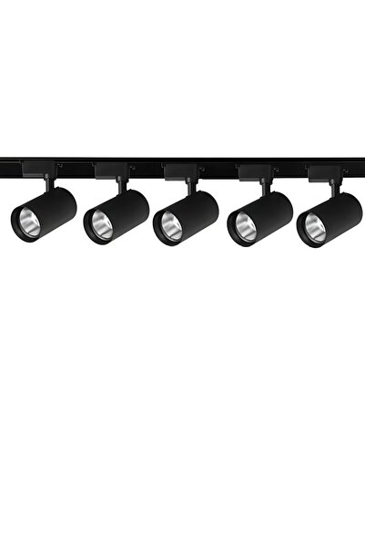 öztekten 5 Adet Siyah Kasa Ve Günışığı 360 Derece Dönen Led Ray Spot Lamba ve 1 mt Raylı Armatür