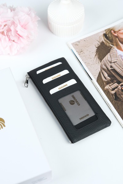 ESGUARE حافظة بطاقات نسائية جلدية أصلية