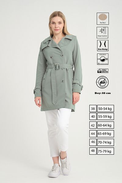 Soydan Güner Green Double Breasted Short Trench Coat - 3103