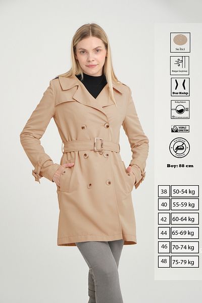 Soydan Güner Beige Double Breasted Short Trench Coat 3103