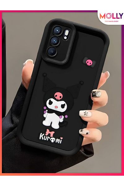 Molly Black Thick Edges 3D Embossed Kawaii Kuromi Silicone Case for Oppo A16