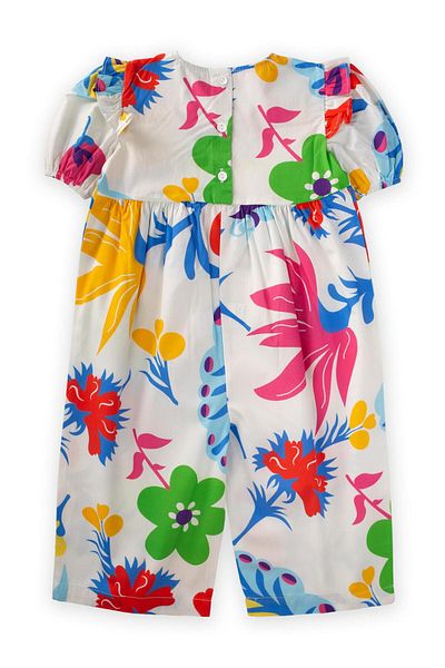 Cigit Ecru Patterned Poplin Jumpsuit for 2-7 Years