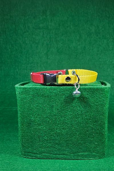 Pompiti Yellow Red Adjustable Cat Collar with Bell |   Stylish Neck Collar with Fan Color