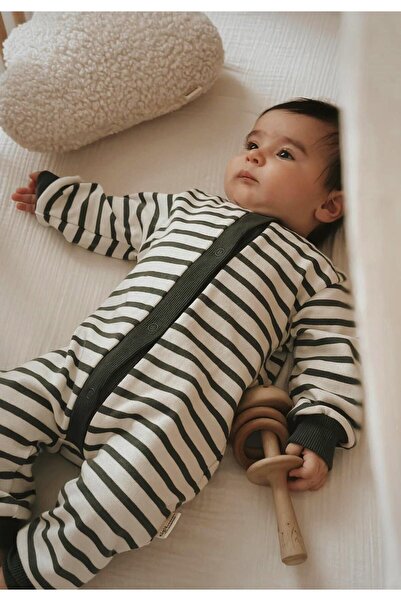 Cigit Striped Knitwear Jumpsuit 0-3 Years Khaki Green