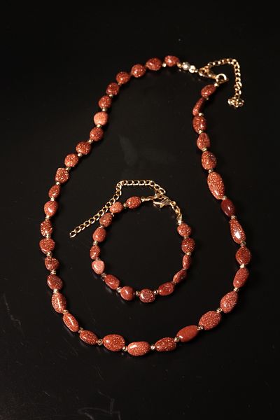 CessNova Certified 100% Original Brown Star Natural Stone Necklace and Bracelet Set (Amorphous Cut, Dorica)