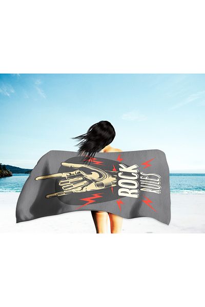 Home Rock N Roll Rock Music Patterned Digital Printed Men's Young Children's Beach Bath Towel