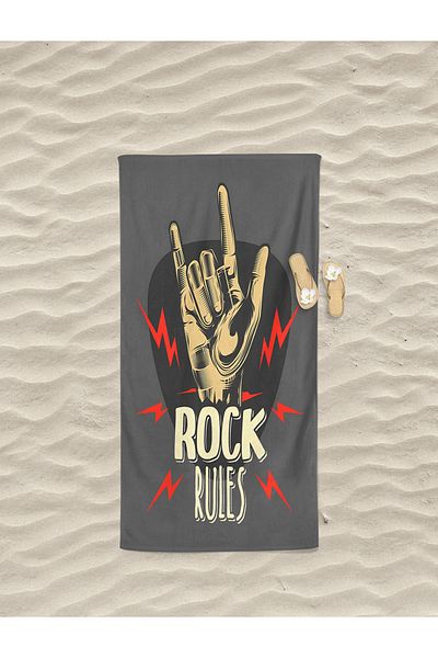 Home Rock N Roll Rock Music Patterned Digital Printed Men's Young Children's Beach Bath Towel