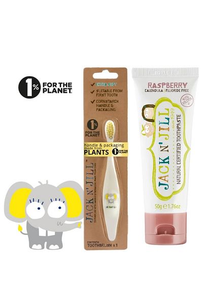 Jack N'Jill Baby and Child Toothbrushing Set (Elephant Toothbrush Raspberry Flavored Toothpaste 50g)