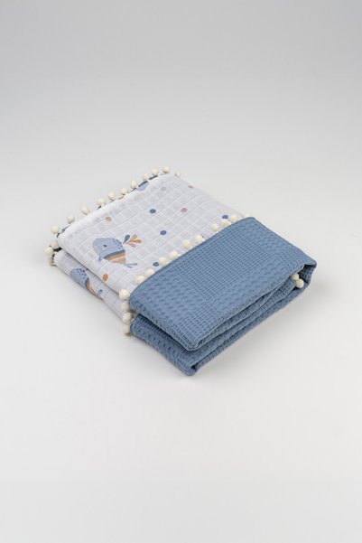 pufien 90 X 90 Pom-Pom Patterned Double-Sided Muslin Baby Blanket, Multi-Purpose Waffle Muslin Cover & Blanket
