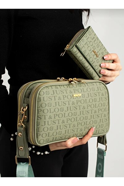 Just Polo justpolo Kadın 5 Gözlü Monogram Baskılı Çanta Cüzdan Kombini