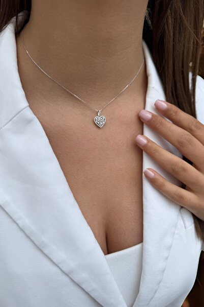 Utku Kuyumculuk 14 AYAR 0,38 CT F RENGİ PIRLANTA BAGET TAŞLI İTALYAN KALP KOLYE