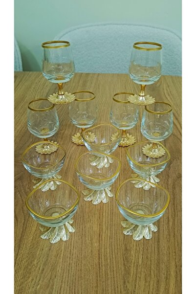 Elta Collection 12 Parça Gold Kahve Yanı 6 lı Su Bardağı ve 6 lı Lokumluk - Şekerlik