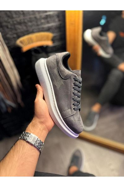 Knack High Sole Casual Shoe 044 Gray Suede (White Sole)