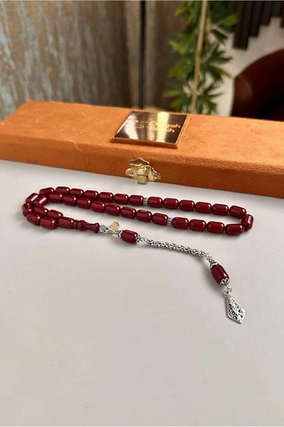 dergah tesbih Silver Colored Ottoman Model Clamping Amber Design